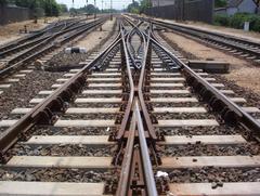 Type B54XIV double railway point with reinforced concrete sleepers at Budapest-Soroksár railway