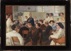 Oil painting of a medical lecture at the General Hospital in Vienna by Johann Michael Kupfer