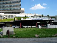Main entrance of AKH hospital in Vienna Austria