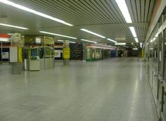 Interior view of Hakaniemi Metro Station with escalators and modern lighting