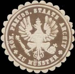 Brown and white embossed sealing stamp of Kön. Preuss. Staats Archiv zu Münster