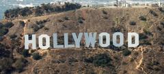 Aerial view of the Hollywood Sign on the hills in Los Angeles