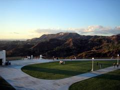 View of Hollywood Sign on Mount Lee from Griffith Observatory in Los Angeles California on a clear day