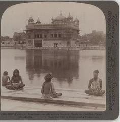Fakirs meditating on the bank of the sarovar (sacred tank) at the Golden Temple complex in Amritsar in 1903