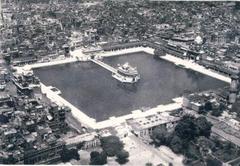 Overhead panoramic view of the Golden Temple complex in Amritsar from mid-20th century