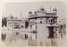 Historic albumen photograph of the back view of the Golden Temple in Amritsar from the 1870s