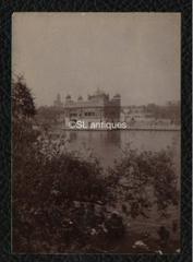 Albumen photograph of the Golden Temple in Amritsar from behind a tree circa 1890s