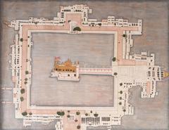 Architectural gouache sketch of the Golden Temple of Amritsar from early 1900s