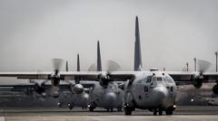 U.S. Air Force C-130 Hercules aircraft taxiing at Yokota Air Base