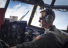 U.S. Air Force Co-pilot Mike Kelly flying C-130 Hercules during training at Yokota Air Base Japan