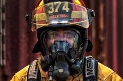 Staff Sgt. Trevor Alexis preparing to enter flashover fire training simulator at Yokota Air Base