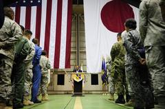 U.S. Secretary of Defense Leon E. Panetta addressing U.S. and Japanese troops at Yokota Air Base in 2011