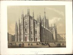 Historic print of Milan Cathedral with cityscape in the background