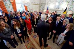 U.S. Secretary of State John Kerry greeting staff of U.S. Missions to Belgium and the European Union at U.S. Ambassador's Residence in Brussels