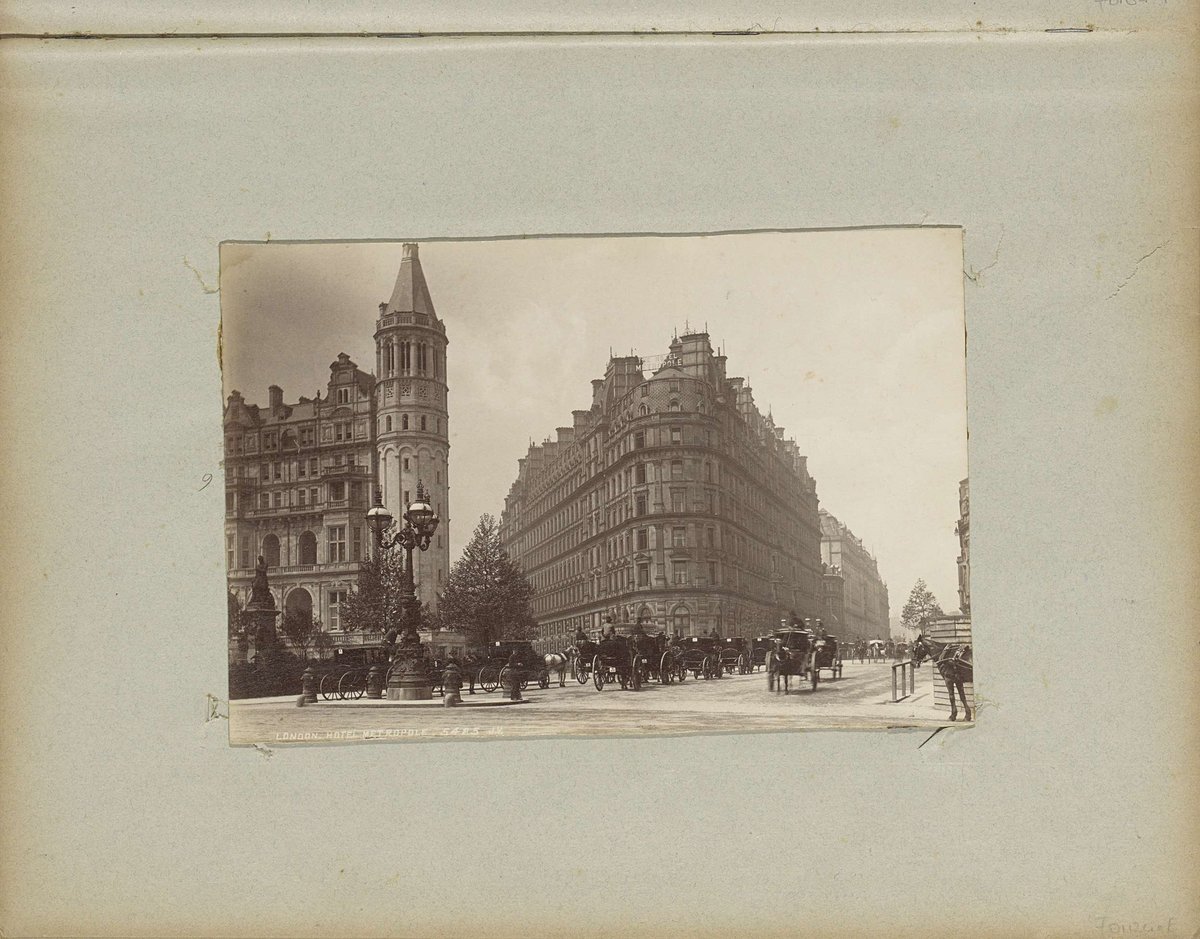 Historical photograph of Hotel Metropole at Trafalgar Square in London circa 1880-1910
