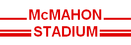 McMahon Stadium logo featuring a stylized letter M in blue with a red and white background