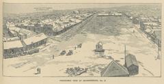 Panoramic view of Johannesburg cityscape in 1891 with buildings and open land