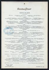 1901 Christmas dinner menu with festively dressed woman on cover and small calendar
