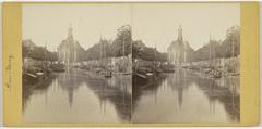 Exterior view of the Nieuwe Kerk in The Hague from the Wijnhaven in a 19th-century stereophoto