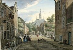 View of the Kranestraat from Bierkade towards Amsterdamse Veerkade with Nieuwe Kerk in The Hague, 1778