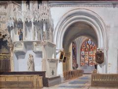 View of the Church of La Madeleine in Troyes, oil painting by Adrien Dauzats