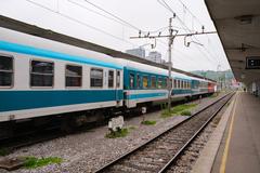 Train D481 ready to depart for Rijeka at Ljubljana station with vintage Slovenske Železnice sleeper cars