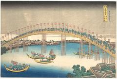 Woodblock print of Tenman Bridge in Settsu Province, Japan