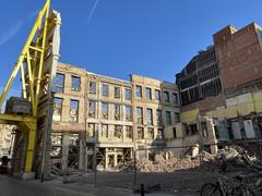 Building under reconstruction at the corner of Place de Brouckère and Rue des Hirondelles in Brussels in 2022