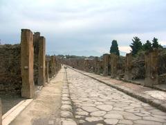 Archaeological excavations site in Pompeii, Trecase, Italy showing ancient ruins and ongoing digs
