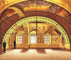 Golden Tsaritsyna Chamber interior with ornate golden decorations and chandeliers