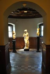 Interior view of Liebieghaus museum in Frankfurt am Main with classical sculptures and detailed architectural elements
