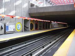 Préfontaine Station Montreal Metro platform with incoming train