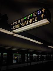 Montreal Metro station entrance with street and buildings in Montreal, Quebec, Canada