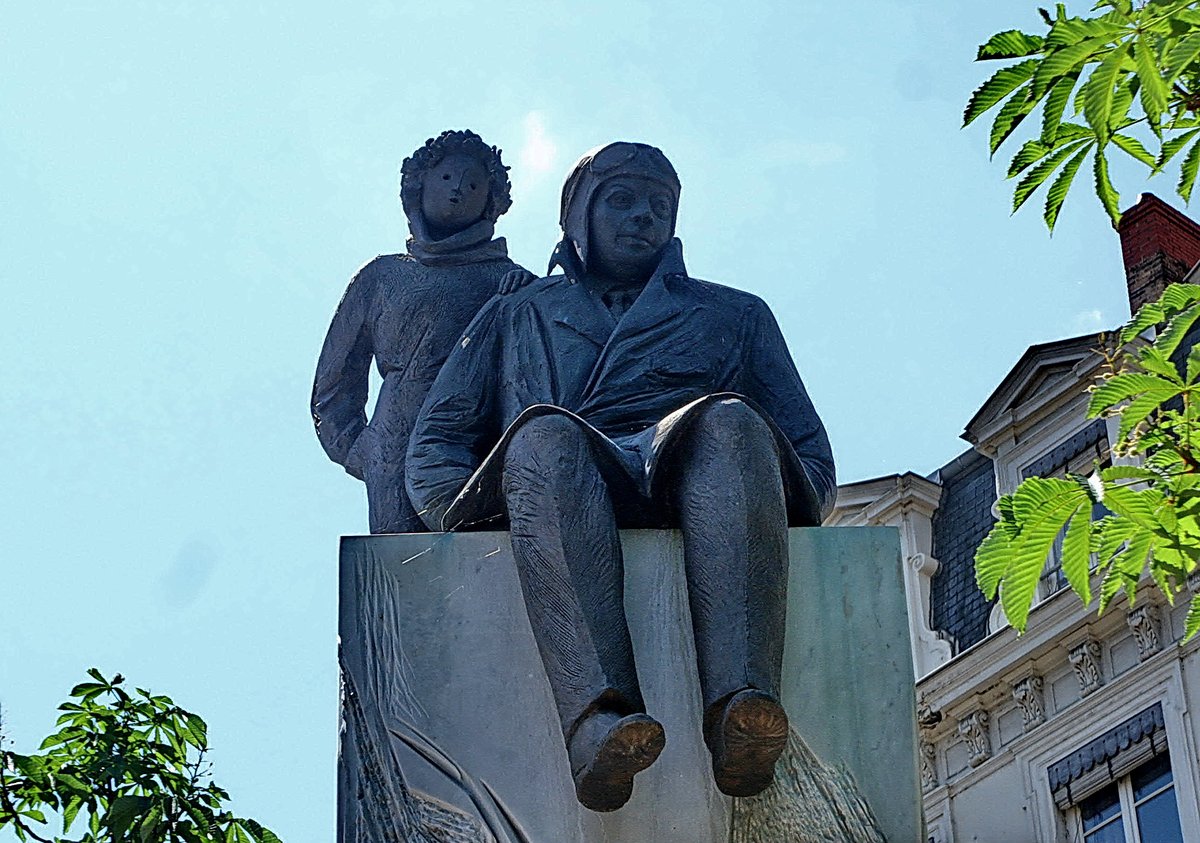 The Little Prince statue and Antoine de Saint-Exupéry statue in Lyon, France