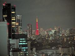 Red Tokyo Tower illuminated at night