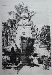 Ancient traditional Balinese stone temple structure at Merajan Agung Puri Lambing Adat in Sibang Kaja village