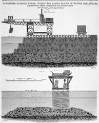 Stothert & Pitt Titan block-setting crane laying blocks for Manora breakwater