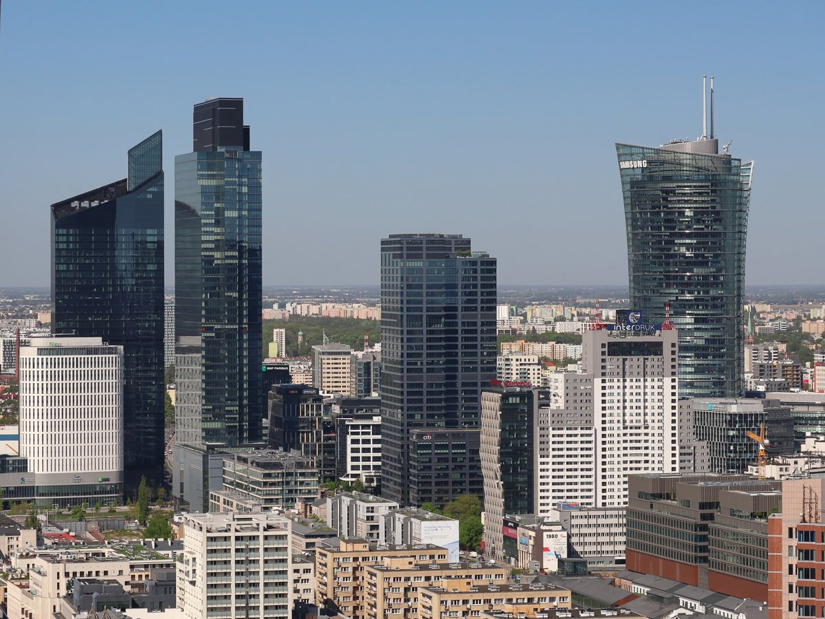 Panoramic view of Daszyński Roundabout area in Warsaw from Palace of Culture and Science