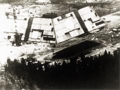 Aerial view of Soviet Pill Box anti-ballistic missile system radar near Pushkino