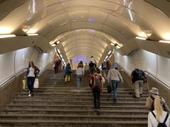 Křižíkova metro station interior with escalators and modern design