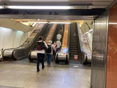 Interior of Křižíkova metro station with people waiting on the platform