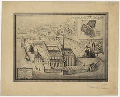 Aerial view of Unterlinden in Colmar reconstructed with old plans, documents, books and various verbal traditions, dedicated to the Société Schongauer