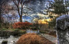 Sunset over St. Louis Botanical Gardens with the Gateway Arch in the background