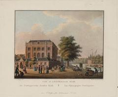 Copper engraving of the Portuguese Jewish Synagogue and Deventer Houtmarkt in Amsterdam, 1825