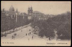 The Nieuwe Israëlitische Synagoge at Jonas Daniël Meijerplein with Mozes en Aäronkerk in the background, Amsterdam around 1900