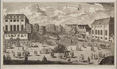 Historic view of Amsterdam's Portuguese and High German Jewish synagogues at Jonas Daniël Meijerplein with bustling street scene