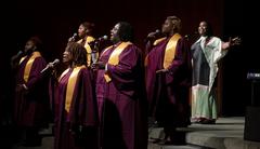 Ruthie Foster and Huston-Tillotson University Concert Choir performing at LBJ Presidential Library with President Joe Biden delivering keynote speech