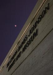 Super blood moon eclipse over the LBJ Presidential Library in Austin Texas on September 27 2015