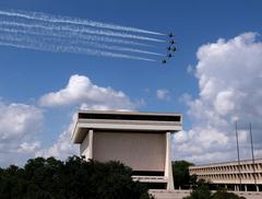 U.S. Air Force Thunderbirds flying over LBJ Library in Austin honoring COVID-19 responders