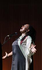 Ruthie Foster singing at LBJ Presidential Library during 60th Anniversary of Civil Rights Act event